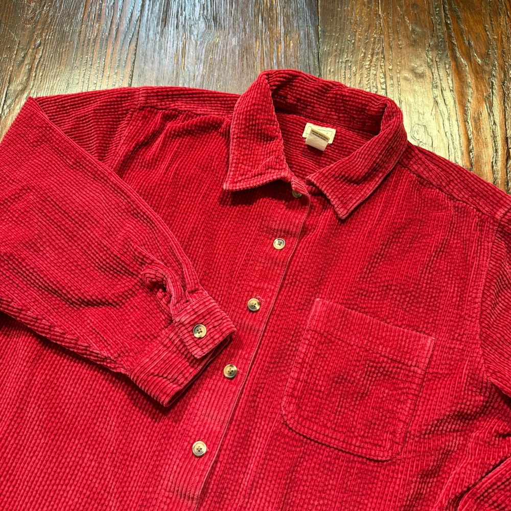 LL Bean Comfort Corduroy Relaxed Shirt Womens XL Red Button Wide Wale 266127